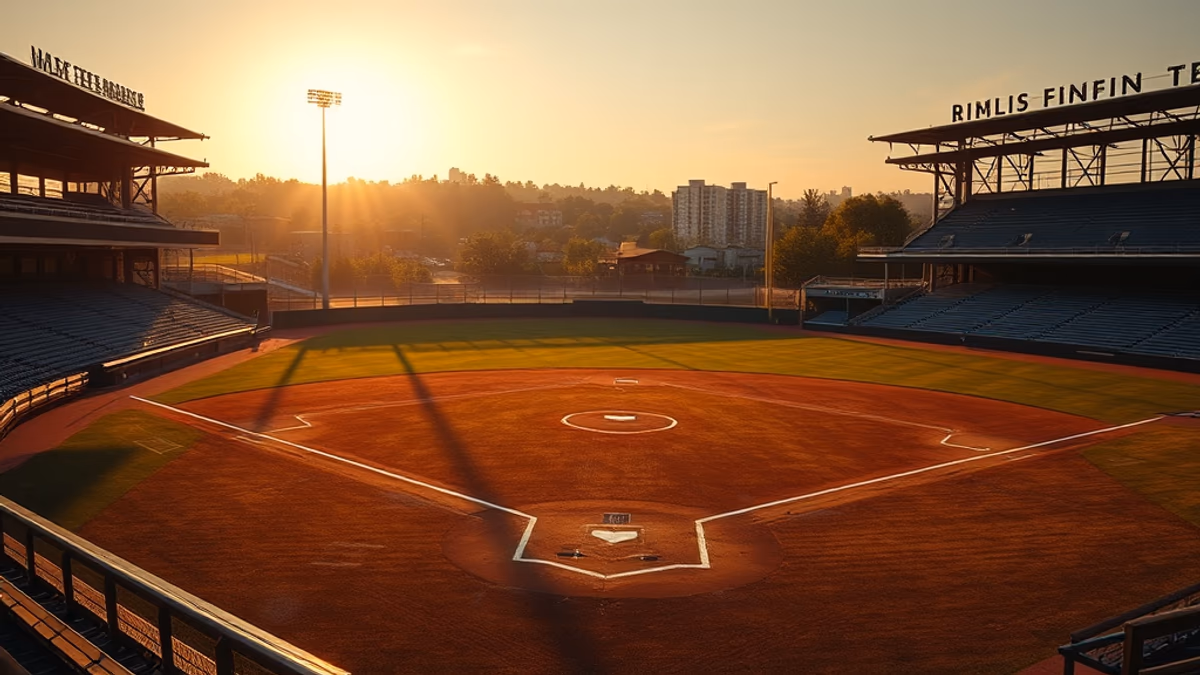 Fairfield Properties Ballpark at sunset with the LI Ducks taking the field