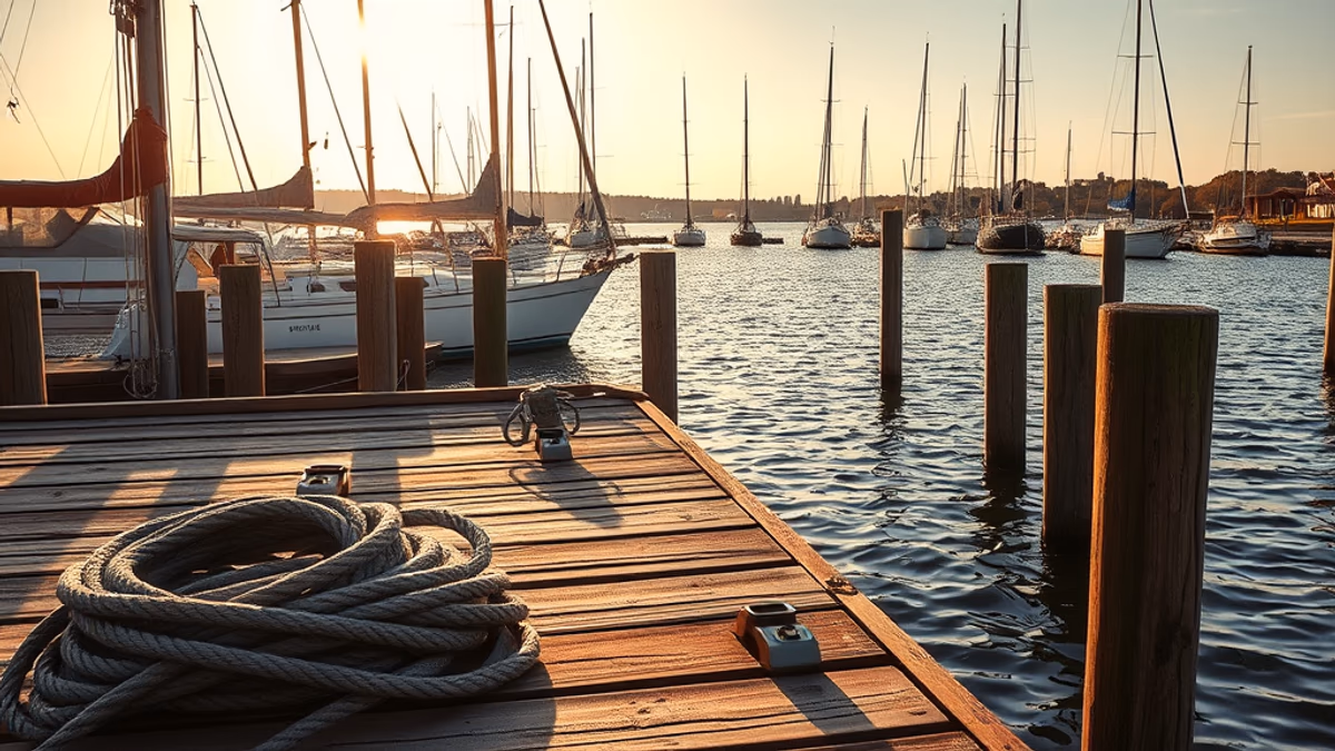 Bayport harbor at golden hour with sailboats and the Great South Bay