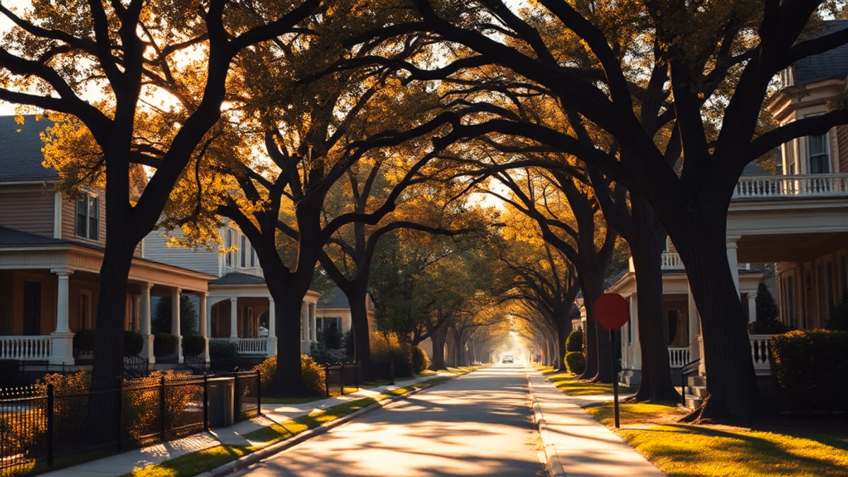 Downtown Hempstead Main Street at golden hour